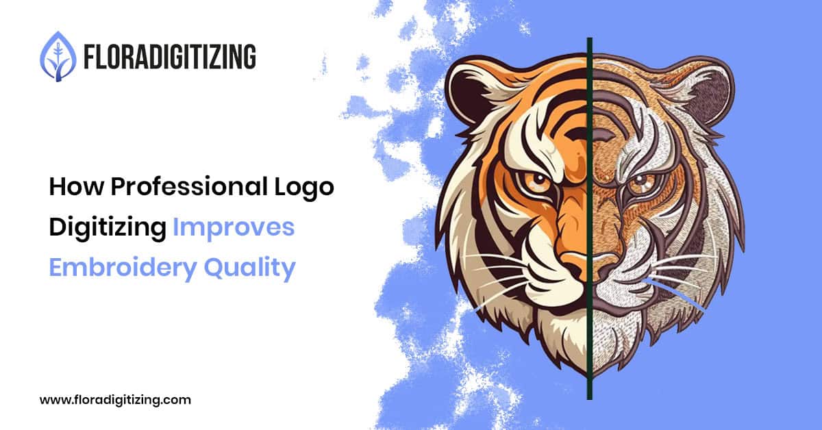 Logo embroidery digitizing process showing a company logo converted into machine embroidery files for high-quality stitching.